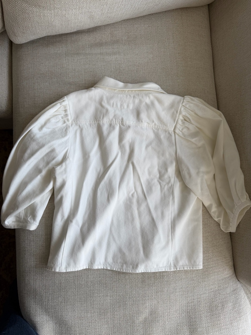 Zara ZW Collection White Denim Puff-Sleeve Button-Front Top - Picture 7 of 8